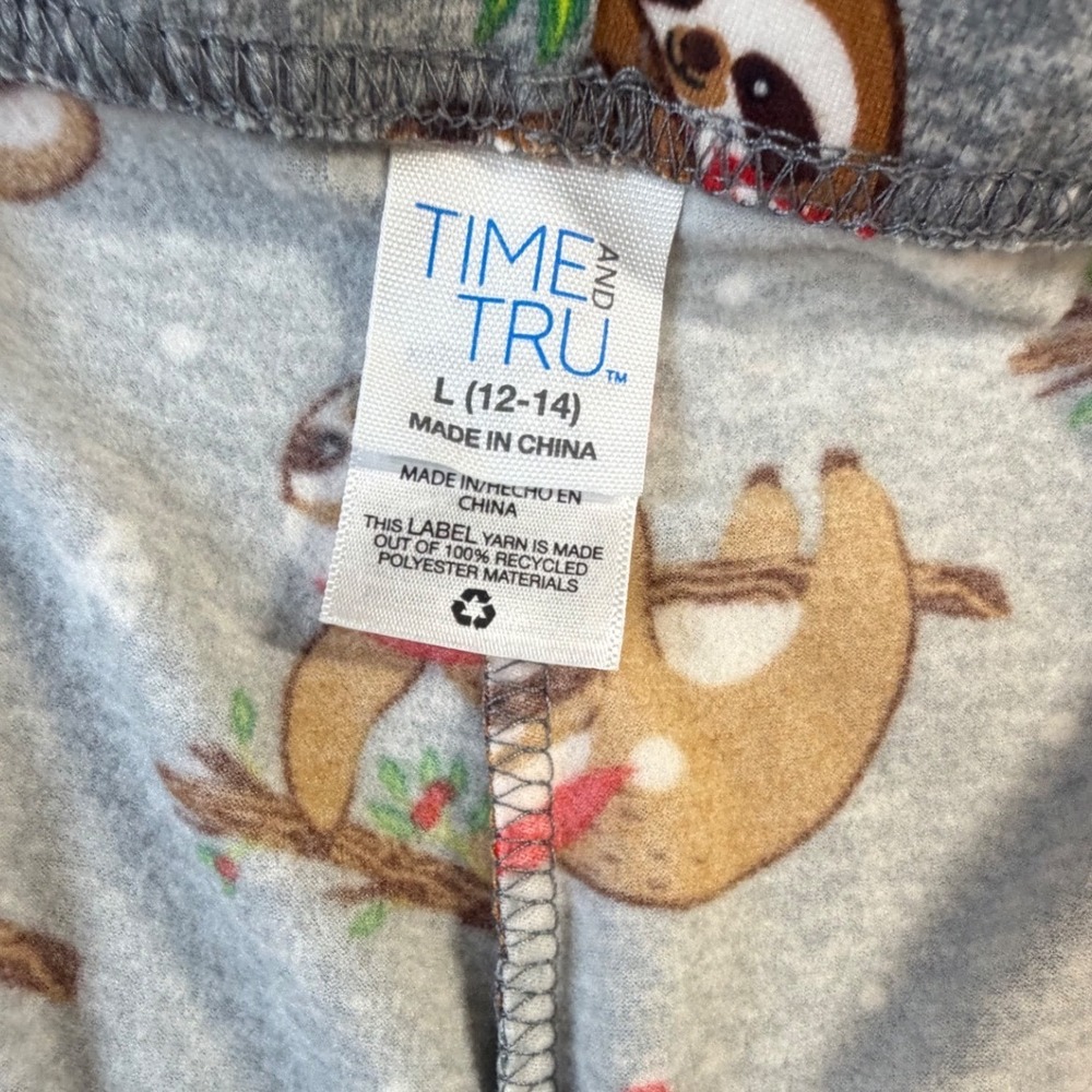Time and Tru Women Holiday Sloth Christmas Leggings Gray Size L 12-14 Festive K8 - Picture 2 of 5